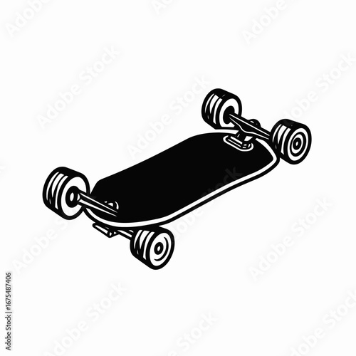 Sleek longboard skating device stands proudly, an isolated black silhouette