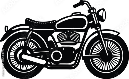 Vector art of black and white illustration of a classic motorcycle