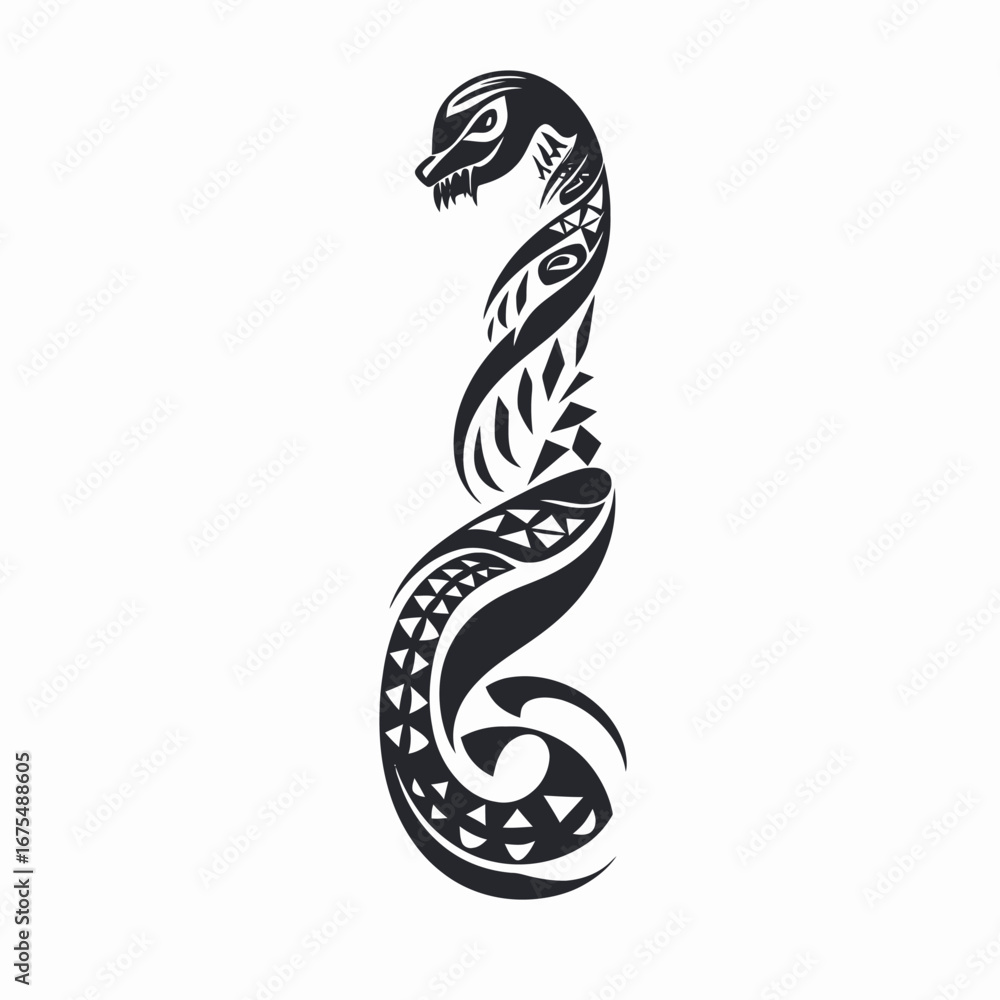 Fototapeta premium Dynamic tribal snake illustration graphic design vector art silhouette