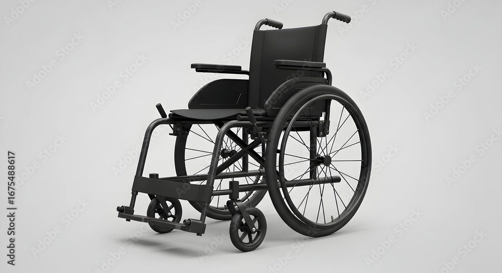 Fototapeta premium Empty Manual Wheelchair on Neutral Background — Mobility Aid Medical Equipment Concept