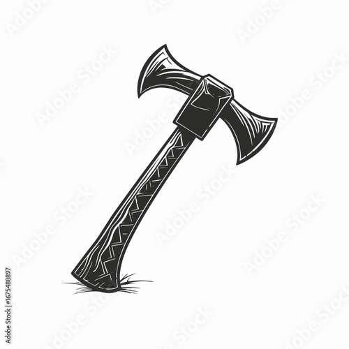 Ancient battle double-bladed axe vintage monochrome design vector silhouette
