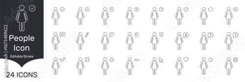People Icon Set With Various Symbols. Communication, Security, And Interaction Outline Symbol Collection. Editable Stroke. Isolated Vector Illustration