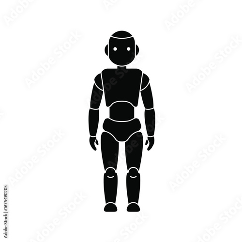 Black robot standing front view android artificial