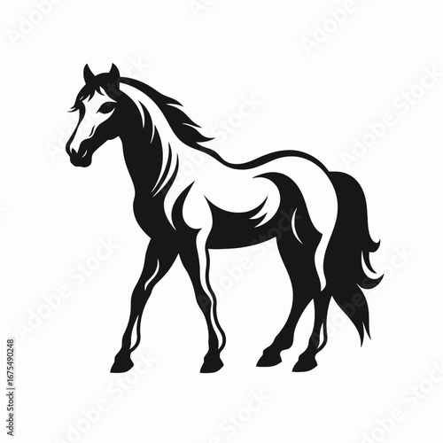 Elegant equine illustration in black and white vector horse silhouette