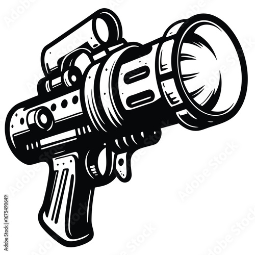 Dark Ray Gun Shooter Isolated on White Background Scifi Blaster Design