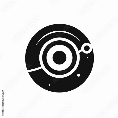 Abstract orbital graphic, simple black and white planetary system vector silhouette