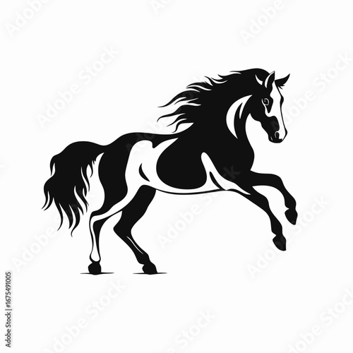 Majestic rearing horse vector design with flowing mane tail silhouette
