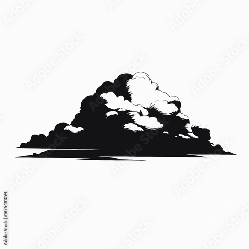 Majestic stormy cumulus cloud detailed artistic vector illustration black silhouette