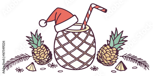 Illustrate polygonal pineapple mocktail topped with…