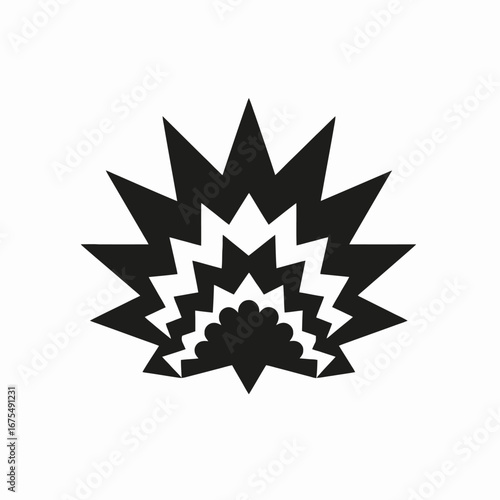 Graphic monochrome burst design showing explosion, isolated as a flat silhouette
