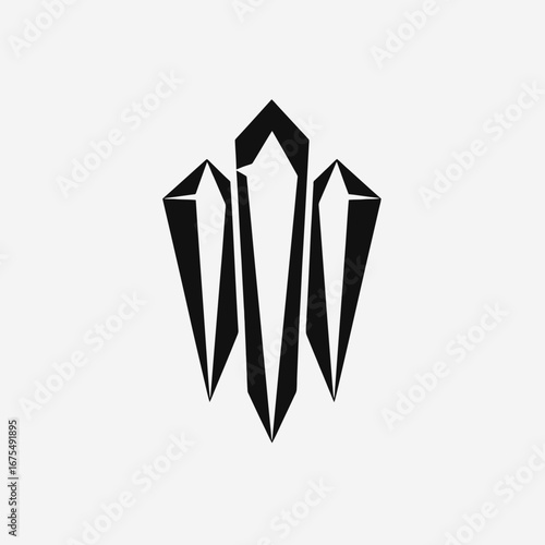 Dark abstract minimalist geometric design, featuring pointy shapes on light background silhouette