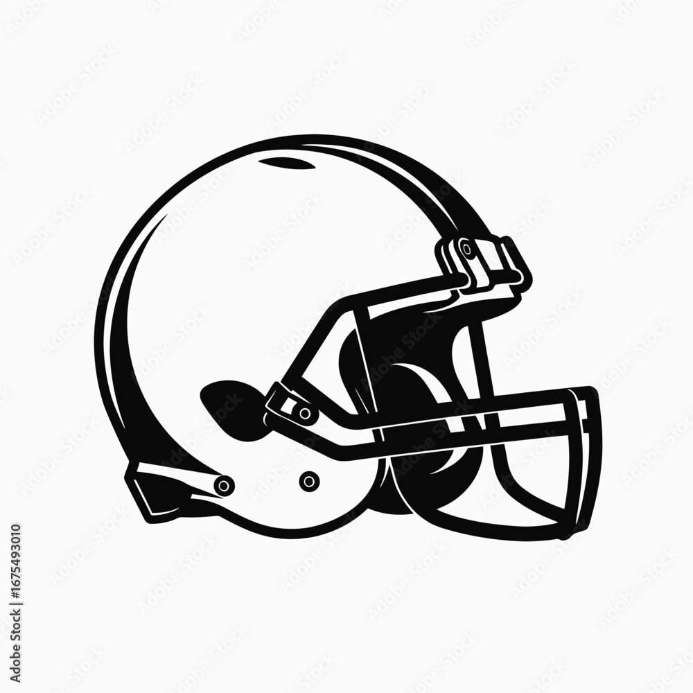 Bold monochrome illustration of a classic football helmet silhouette. Bold monochrome illustration of a classic football helmet silhouette.