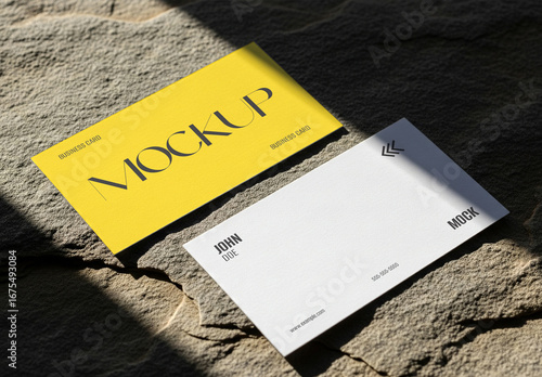 Two Business Card On Stone Mockup
