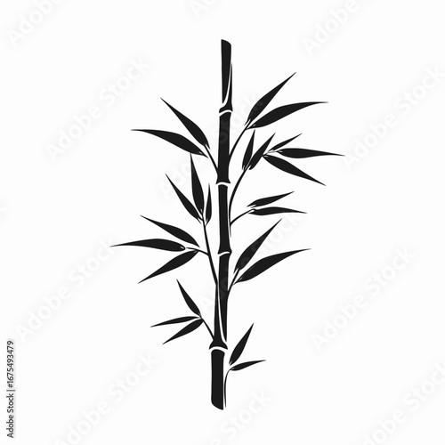 Elegant bamboo stalk with leaves, a vector illustration, stark black silhouette