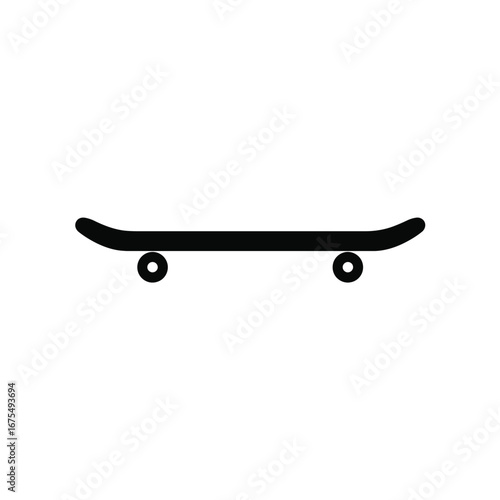 Simple black outline illustration of a skateboard with wheels on a white background representing urban sports and lifestyle