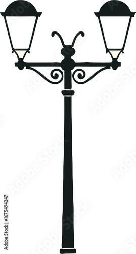 Vintage Double Street Lamp Post Silhouette Urban Lighting Decoration