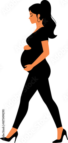 Pregnant Woman Walking Side Profile Maternity Health Concept