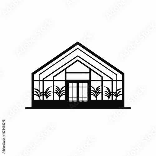Elegant greenhouse vector illustration showing plant and door graphical silhouette