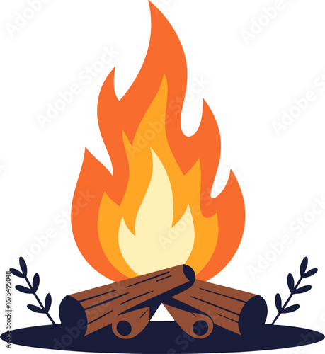Campfire Flame Burning Logs Outdoors Camping Symbol