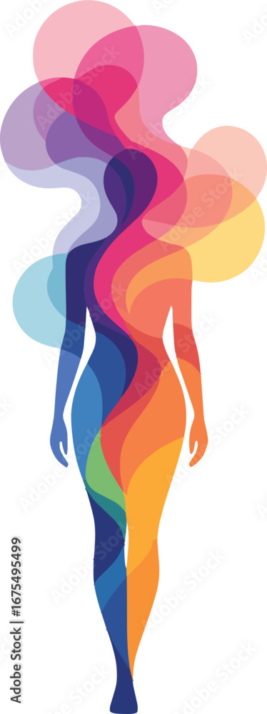 Fototapeta premium Colorful Female Silhouette Abstract Waves Body Shape Concept