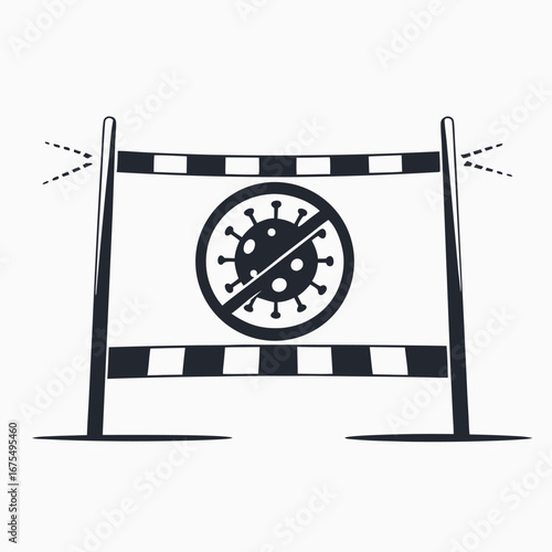 Banded Barrier with Prohibited Virus Symbol on White Background Icon Design