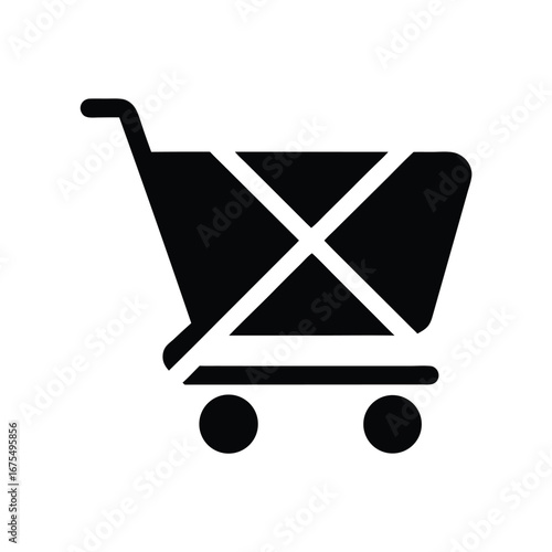 Blocked Cart Icon, Black Trolley Design with White Symbol, Isolated Object