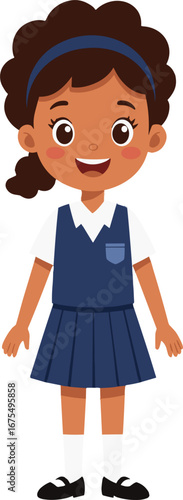 Happy African American School Girl Uniform Smiling Child Character