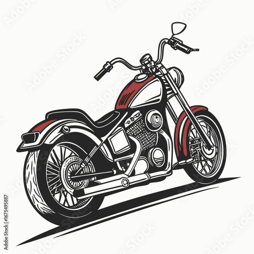 Detailed illustration of a red and black motorcycle on a white background bike chopper
