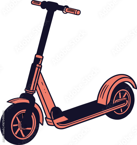Coral and navy blue electric scooter illustration on white background transportation
