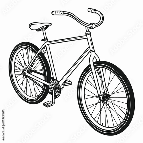Black and white line drawing of a classic bicycle on a white background bike transport