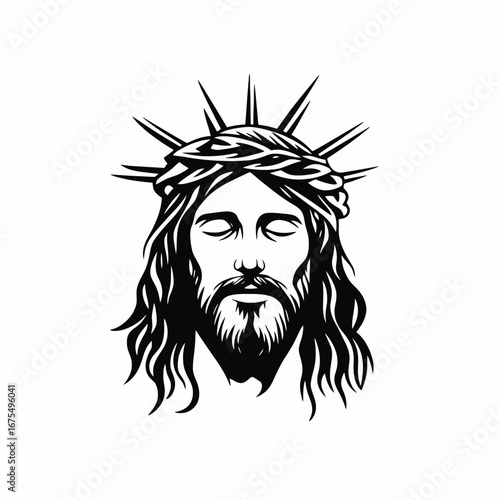 Religious symbol of Jesus Christ wearing a crown of thorns silhouette
