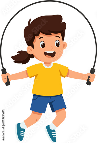 Happy Girl Jumping Rope Children Fitness Activity Playtime