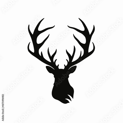 Majestic deer head with antlers presented in a stark black silhouette