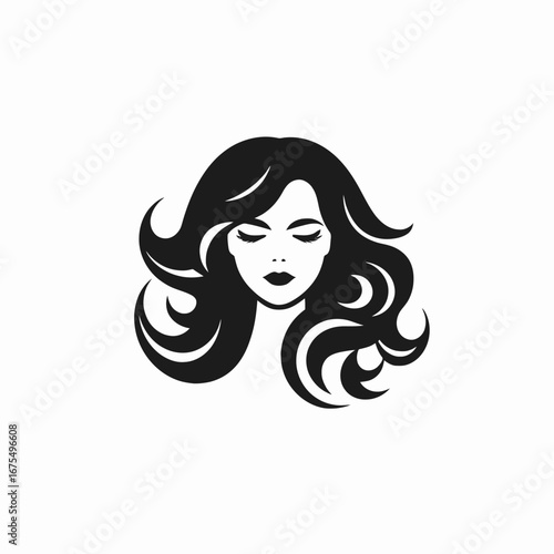 Elegant woman with flowing hair design in dark monochromatic beauty silhouette