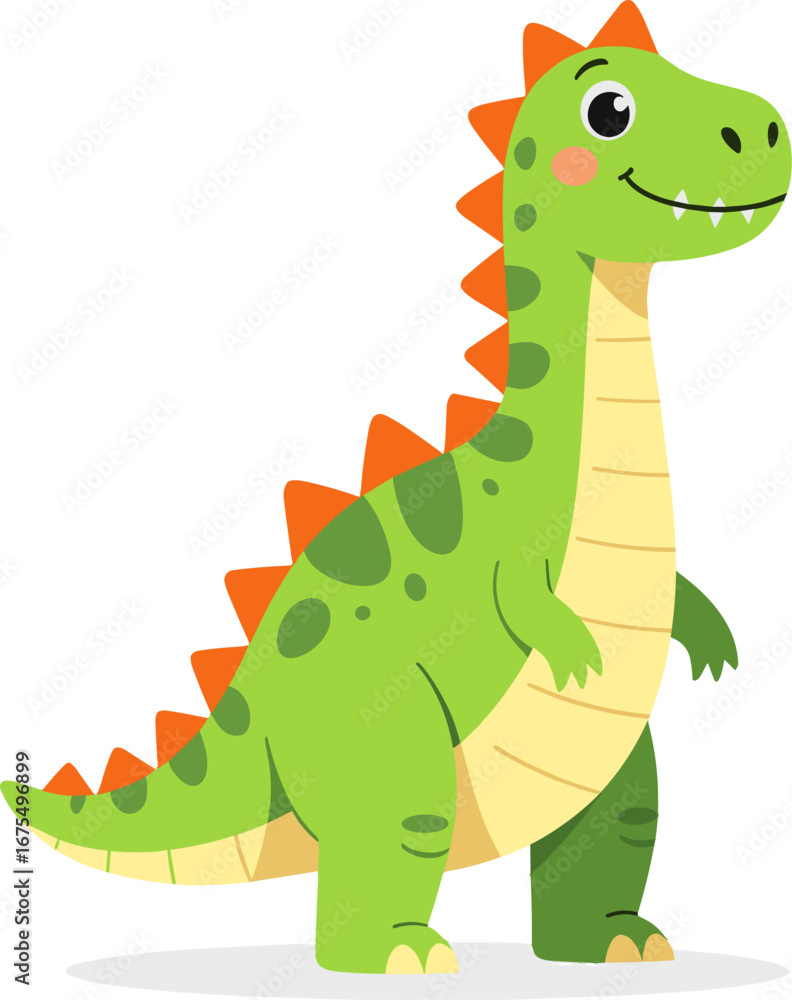 Fototapeta premium Cute Green Dinosaur Cartoon Character Kids Educational Illustration