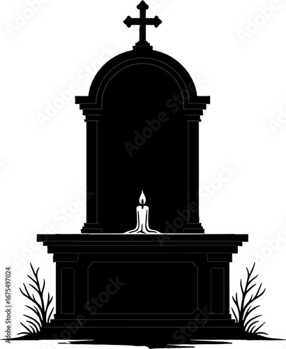 Gothic Tombstone Cross Candle Graveyard Memorial Concept