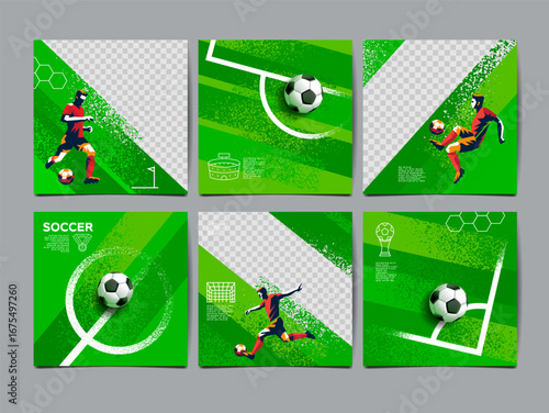 Modern vector illustration of a soccer player and ball with high energy motion lines