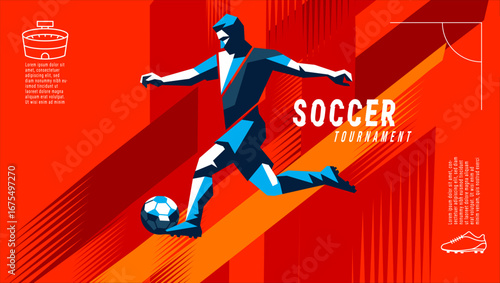 Modern vector illustration of a soccer player and ball with high energy motion lines