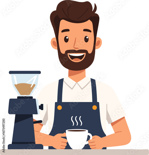 Smiling Barista Holding Coffee Cup Coffee Shop Concept