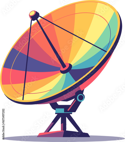 Colorful Satellite Dish Communication Technology Antenna Illustration