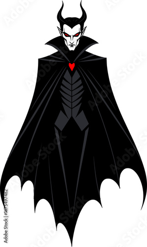 Dark Demon Lord Character with Horns and Red Heart Gothic Fantasy