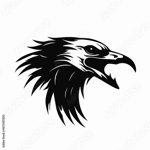 Strikingly bold black and white eagle head graphic vector art silhouette