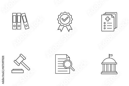 Law and justice icons isolated on a white background