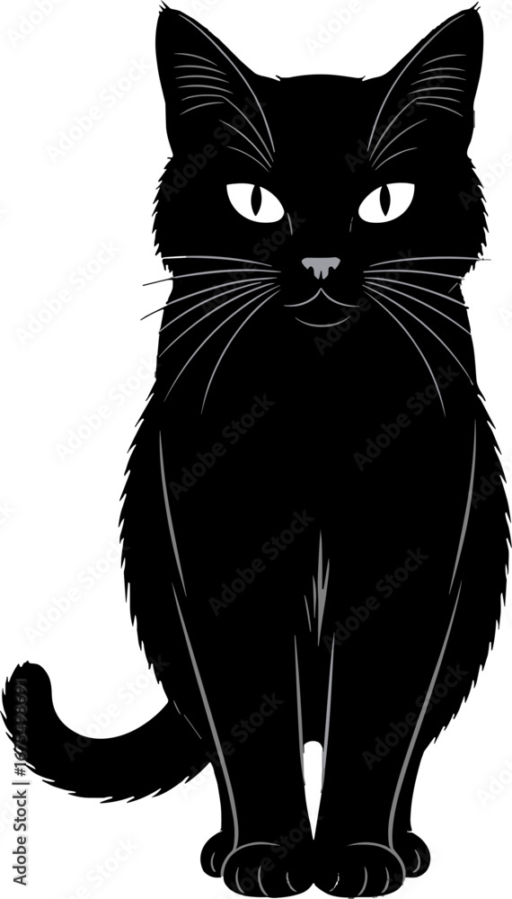 Obraz premium Black Cat Sitting Front View Halloween Symbol