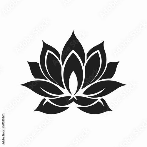 Elegant symmetrical lotus flower petals in grayscale, stunning minimalist vector silhouette