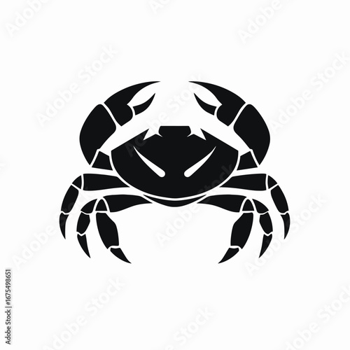 Striking black crab illustration with sharp claws in minimalist style silhouette