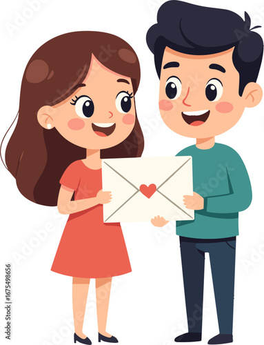 Happy Couple Holding Love Letter Romantic Relationship Concept