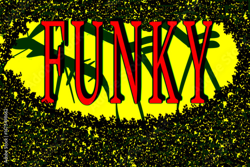 Φωτογραφία Red music inscription Funky on yellow black
