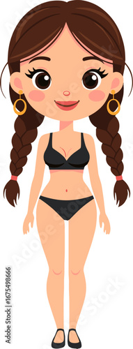Cute Girl Bikini Swimwear Summer Character Cartoon