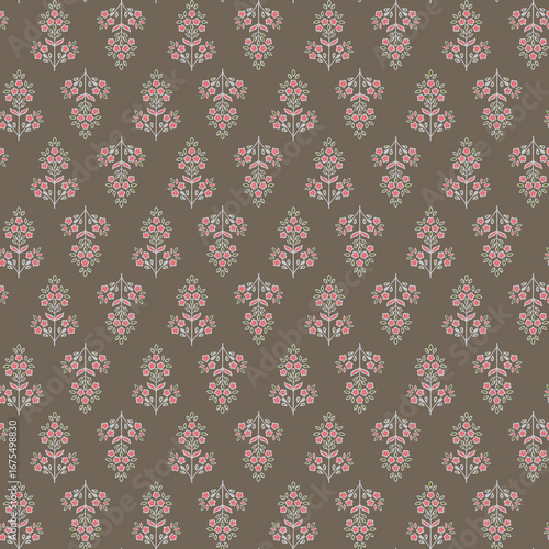 Dainty pink flowers gracefully adorn a vintage wallpaper evoking the charm of old floral style with